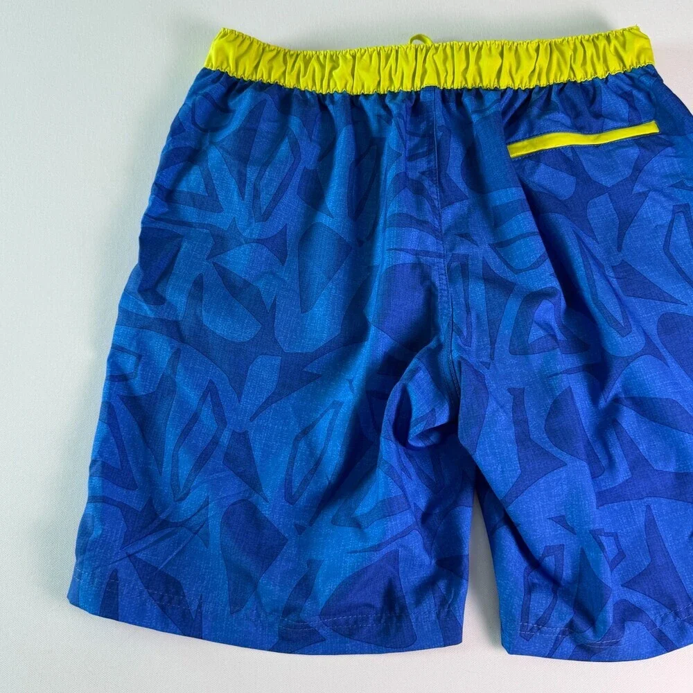 Speedo Men's Swim Trunks Size L Royal Blue Lime Green Geometric Pockets Lined
